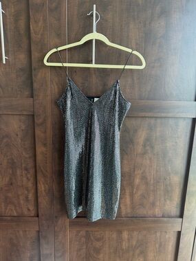 H&M Divided Black Sequin V-Neck Dress